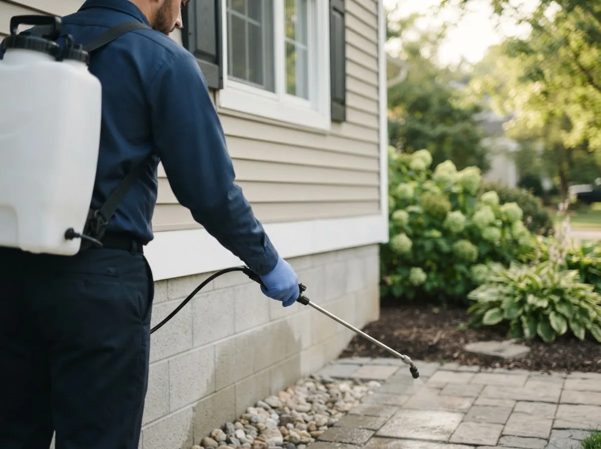 Pest control technician inspecting a home in Fruitvale, TX